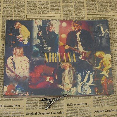 【SALE】 nancarenko1977 โปสเตอร์อนิเมะย้อนยุคกระดาษวินเทจ-Nirvana Kurt Cobain-โปสเตอร์/โปสเตอร์ Cudi เด็ก/สติกเกอร์ติดผนังบ้านแนววินเทจขนาด42*30ซม.