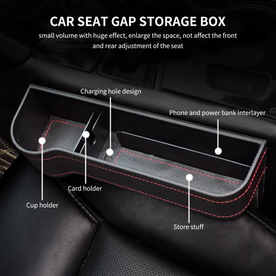 Black PU Leather Car Rear Seat Organizer Storage Box Pocket Cup