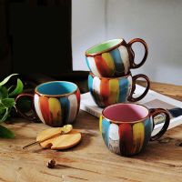 350ml Creative Hand Painted Coffee Mug Ceramic Coffee Cup With Wooden Lid Spoon Cafe Bar Drinkware Home Office Breakfast Cup