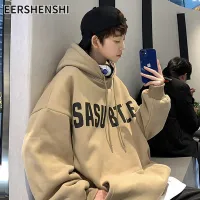 EERSHENSHI เสื้อสเวตเตอร์ผู้ชาย เสื้อกันหนาวมีฮู้ดพิมพ์ลายเสื้อกีฬาแขนยาวทรงหลวมเสื้อสเวตเตอร์แบบสวมหัวนุ่มสบาย