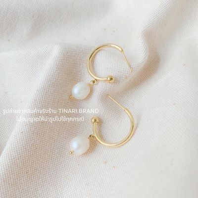 FAV TINARI 61 snless pearl gold hoops ต่างหูห่วง ทอง ไข่มุก บริการเก็บเงินปลายทาง