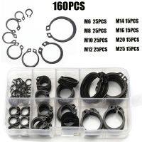 160pcs baja karbon M6-M25 poros hitam Tipe C eksternal Circlip bantalan mesin cuci jepit penahan cincin jepret Set