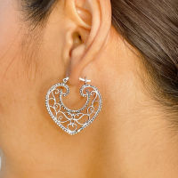 Sterling silver filigree hoops | Indian hoops | Bohemian hoops | Silver jewelry | Heart hoops | Silver ear hoops | E848