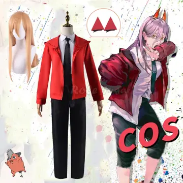 Anime Chainsaw Man Power Cosplay Costume Outfit + Cosplay Wig Cosplay  Jacket Pants Uniform Halloween Party Fancy Dress Up Set, Set Of 6 