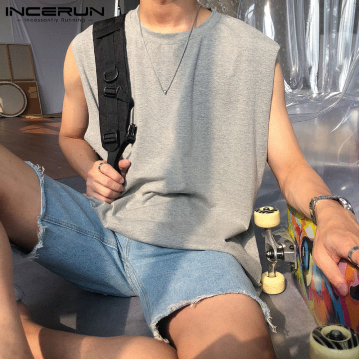 Korean Style Incerun Mens Sleeveless T Shirt Loose Vests Tank Casual Tops Hippy Streetwear Tee