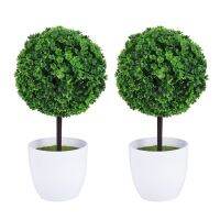 (Leisurely)พืชประดิษฐ์ Ball Plant ตกแต่งลูก Potted ตกแต่งดอกไม้ Topiary ระเบียงพลาสติกขนาดเล็ก Boxwood Mini ต้นไม้ Bonsai