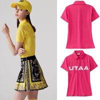 UTAA Korean golf suit womens summer new lapel short-sleeved T-shirt retro print anti-light pleated skirt XXIO HONMA ANEW Titleist ANEW