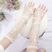 ❆✓ New Fashion Women Long Lace Floral Hollow-Out Fingerless Gloves for Ladies Sun Protection Sleeves Mesh Lace Thin Driving Gloves