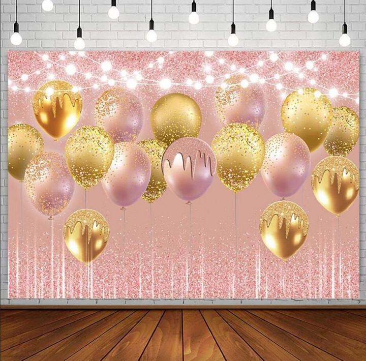 7x5ft Rose Gold and Gold Glitter Photography Backdrop Pink Gold Balloon