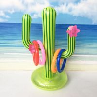 Outdoor Swimming Pool Accessories Inflatable Cactus Ring Toss Game Set with 6/8 Ring Floating Pool Toys Beach Party Supplies