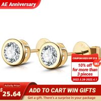 ATTAGEMS 14K 10K Moissanite Yellow Gold Bezel Setting Stud Earrings for Women Brilliant D VVS Solitaire Korean Earrings New