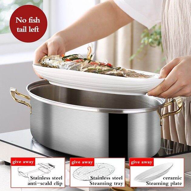Stainless steel fish steamer waterproof oval long steamer 38cm one