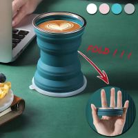 Portable Silicone Folding Water Cup Outdoor Heat Resistant Foldable Mug with Lid Travel Drinking Cups for Camping