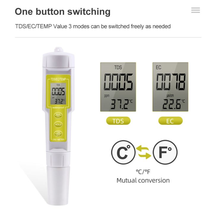 3-in-1-temp-tds-ec-ปากกาควบคุมมัลติฟังก์ชั่นตัวตรวจสอบคุณภาพน้ำเครื่องวัดค่าการนำไฟฟ้าแสดงผลแบบดิจิตอล