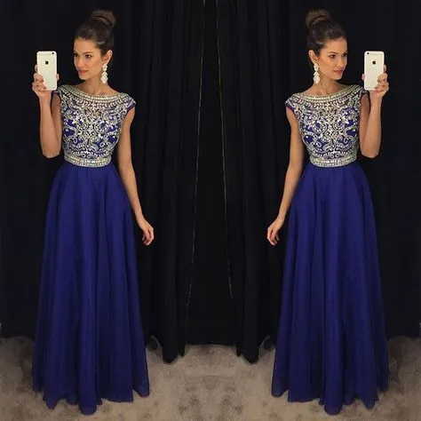 Royal Blue Beaded Crystal Prom Dresses Long vestidos de fiesta largos elegantes  de gala A Line Imported Party Dress | Lazada PH