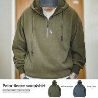 ผู้ชาย Amekaji Solid ขนแกะ Hoodies เสื้อญี่ปุ่น Retro Casual หนาฤดูหนาว Hoody Tops