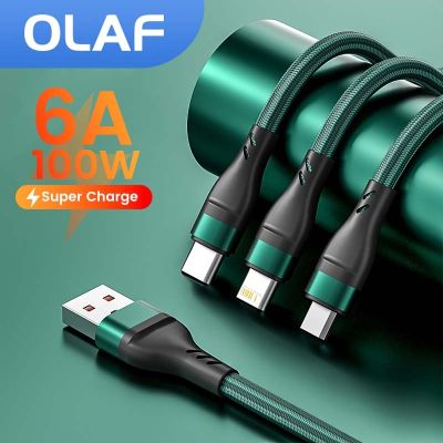 [HOT RUXMMMLHJ 566] OLAF 3 In 1สาย USB Fast ชาร์จ6A สาย USB C 100W ประเภท C สายสำหรับ iPhone Samsung Xiaomi Huawei ไมโคร USB ข้อมูลสายไฟ