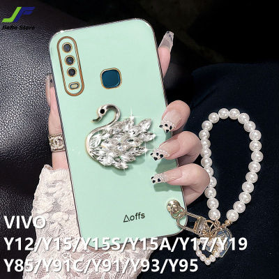 JieFie คริสตัลหงส์โทรศัพท์สำหรับ VIVO Y15S / Y15A / Y12 / Y15 / Y17 / Y19 / Y91C / Y85 / Y91 / Y93 / Y95 Chrome Luxury Soft TPU ฝาครอบโทรศัพท์ + สร้อยข้อมือ