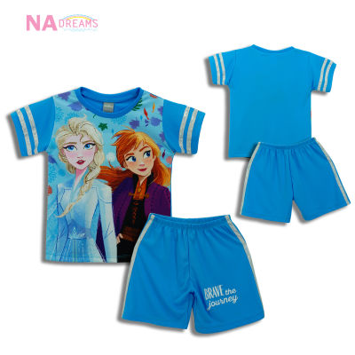 Disney ชุดเซตเด็ก ชุดเสื้อกางเกงสปอร์ต ชุดเด็กผู้หญิง ลายการ์ตูน Frozen โฟรเซ่น จาก NADreams สีฟ้า