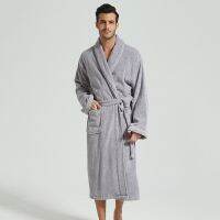 HOT★Men S Terry เสื้อคลุมอาบน้ำหรูหราเปิดลงปก100% ผ้าฝ้าย Kimono กับ Sashes Solid Robe กระเป๋า Dressing Gown สำหรับชาย