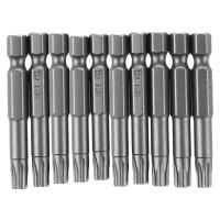 6mm T30 Head 50mm Long Magnetic Torx Screwdriver Insert Bits Tool 10 Pcs