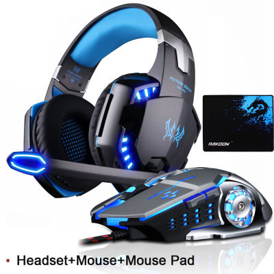 KOTION EACH Gaming Headset Deep Bass Stereo Game Headphone with Microphone LED Light for PS4 PC Laptop+Gaming Mouse+Mice Pad