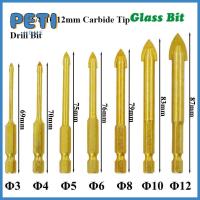 PETIHOME สีทอง ดอกสว่านเจาะกระจก 3/4/5/6/8/10/12มม. เหล็กกล้าคาร์บอน45 # ดอกสว่านสามเหลี่ยม ที่มีคุณภาพสูง อุปกรณ์เสริมเครื่องมือไฟฟ้า กระเบื้อง/หินอ่อน/กระจก