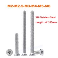 3 50pcs M2 M2.5 M3 M4 M5 M6 316 Stainless Steel Cross Recessed Phillips Flat Countersunk Head Machine Screws Bolt Length 4 100mm