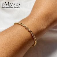 eManco Twisted Rope Chian Bracelet for Woman Hip Hop Punk 4MM Gold Color Stainless Steel Gold Color Necklace Fashion Jewelry