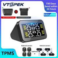 Vtopek 4เซ็นเซอร์พลังงานแสงอาทิตย์ TPMS ยางรถยนต์การควบคุมความสว่างอัตโนมัติที่ตั้งแอร์บรัชกระจกไร้สายพร้อมระบบควบคุมความดัน