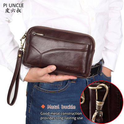 TOP☆PIUNCLE Brand Genuine Leather Mens Hand Bag For Men Office Clutch Bags For Men Wrist Bag For Documents Large Capacity Passport Money Purse Mobile Phone Pouch Long Wallet Pocket Soft Cowhide Leather Waterproof Mens Hand Caught Bags Case Letter Bags