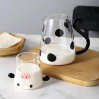 Creative Cow Shape Glass Jug Heat-Resistant Cartoon Cute Cow Shape Tea Pot and Cup Set Water/Milk Cold Kettle Coffee Pot