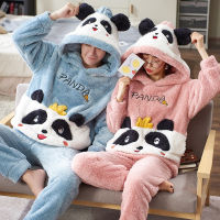 Couples Pajamas Sets Women Men Winter Thicken Pyjamas Sleepwear Cartoon Dinosaur Korean Lovers Homewear Soft Warm Pijama Hoodies