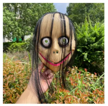 Momo Scary Face Cover Latex Head Cover With Long Hair And Creepy