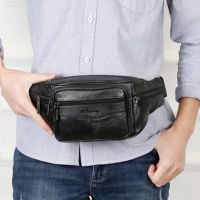 New Leather Waist Bag Men Fanny Pack Men Brand Leather Pouch Men High Capacity Waterproof Hip Bag Black Belt Bag Big Kidney Bags Running Belt