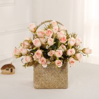 [AYIQ Flower Shop] 10หัวดอกไม้ประดิษฐ์ดอกกุหลาบช่อเจ้าสาว5สาขาผ้าไหมดอกไม้ปลอมสำหรับ DIY โรงแรมสวนตกแต่งงานแต่งงานจำลอง Flore