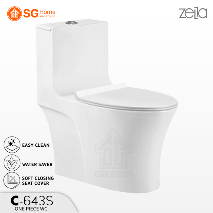 [ZELLA] C643S One Piece Toilet Washdown Water Closet (STRAP) Lazada