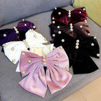 Big Bow Hairpin Korean Dongdaemun Hair Accessory Gold Velvet Pearl Spring Clip Ponytail Hairpin Head Clip Women