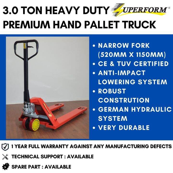 SUPERFORM 3.0 Ton Hand Pallet Truck Narrow Fork (520mm x 1150mm) Manual