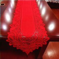 1pcs 33x180cm Christmas White Red Lace Table Runner Tassels Flower Table Cover For Home Kitchen Tablecloth Wedding Party Supply