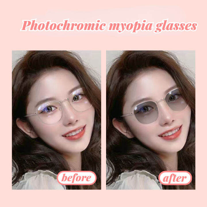 6-0ถึง0แฟชั่น-photochromic-สายตาสั้นแว่นตาสำหรับผู้หญิงป้องกันรังสีอัลตราไวโอเลตสายตาสั้นแว่นตาป้องกันแสงสีฟ้าสายตาสั้นแว่นตาเปลี่ยนสีใหม่สายตาสั้นแว่นตาด้วยพลังงาน