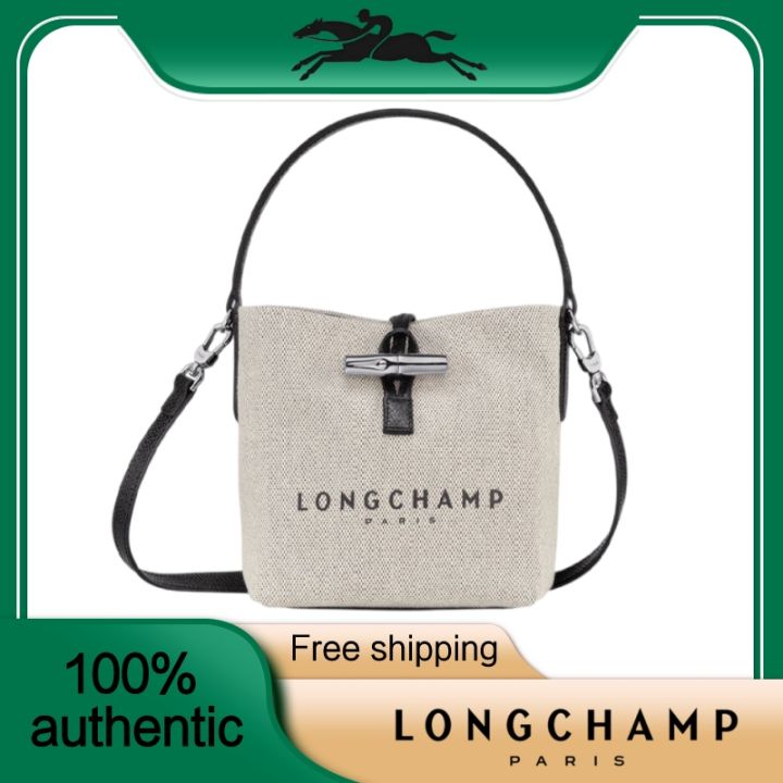 100% Original Longchamp roseau bucket bag canvas handbag shoulder bag  crossbody bags women ROSEAU Bucket bag XS