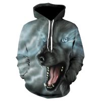 Brand New Stylish Male And Female Animal Shiny Glowing Wolf 3D Digital Printed Pullover Hoodie, Innovative Personality Wolf 6XL