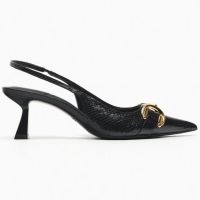 2023 spring new womens za.raˉ shoes black metal buckle decoration details exposed pointed toe stiletto high heels