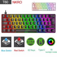 New T60 62 Keys Mechanical Keyboard NKRO 18 Kind Backlight Type-C USB Wired Waterproof ABS Keycap for 60 PC Gaming Keyboard .