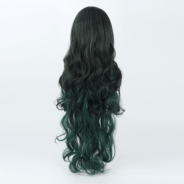 game-path-to-nowhere-raven-cosplay-wig-dark-green-mixed-100cm-long-wigs-heat-resistant-hair-for-halloween-role-play