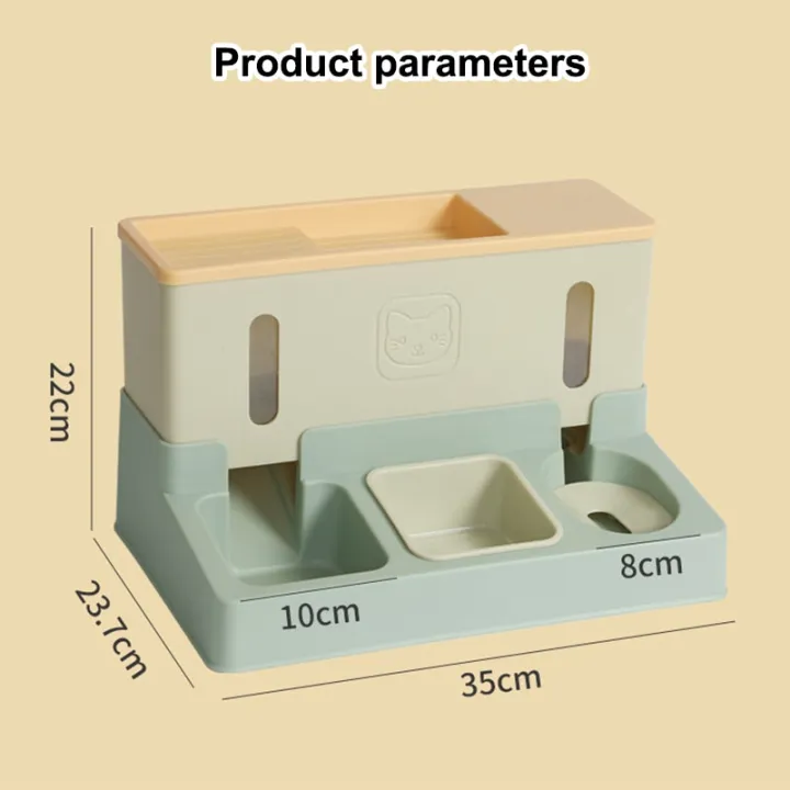 เครื่องจ่ายอาหารอัตโนมัติขาตั้งน้ำดื่มสำหรับสัตว์เลี้ยงแมวสุนัข3-in-1ชามคู่สุนัขและแมวอุปกรณ์สำหรับสัตว์เลี้ยง