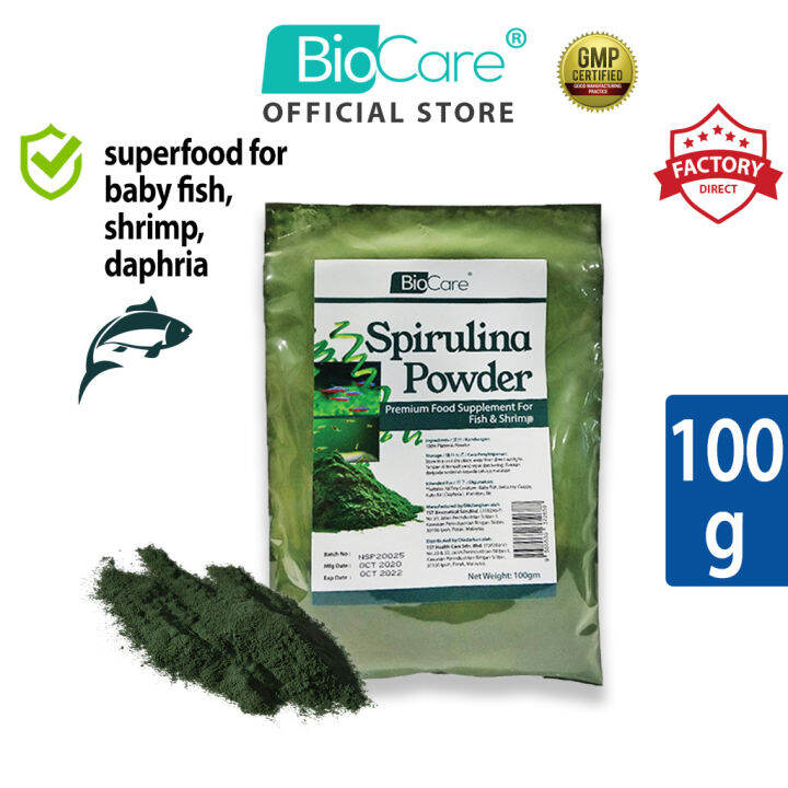 100g Biocare spirulina powder (EXP 10/2023) for baby fish, betta fry