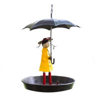 Bird Feeder Metal Hanging Chain Girl and Umbrella Bird Feeder for Wild Birds Hanging Chain Girl with Umbrella Bird Feeder Tray