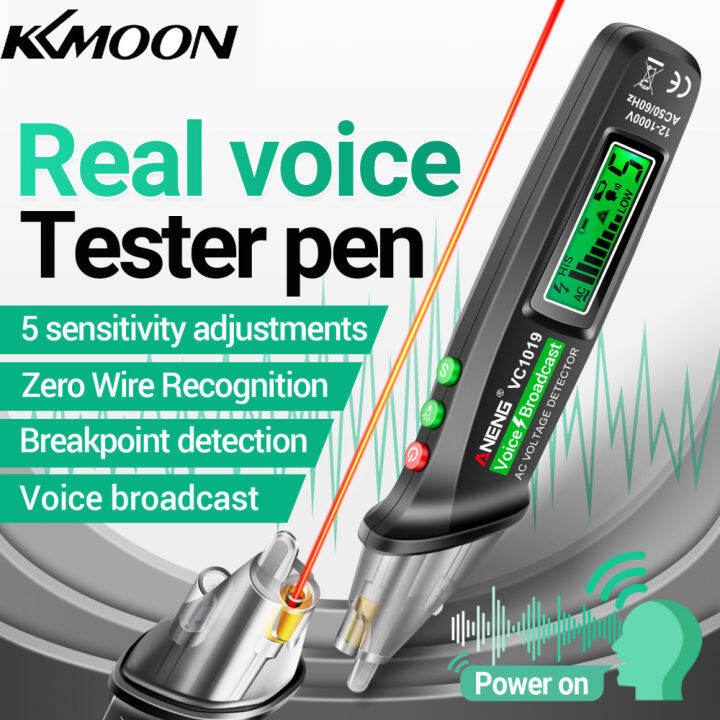 kkmoon-เครื่องทดสอบการออกอากาศด้วยเสียงแบบไม่สัมผัสปากกาทดสอบดิจิตอล-lcd-vc1019อัจฉริยะปรับความไวของปากกาปรับได้พร้อมตัวระบุเลเซอร์และไฟฉายปลุกแสง